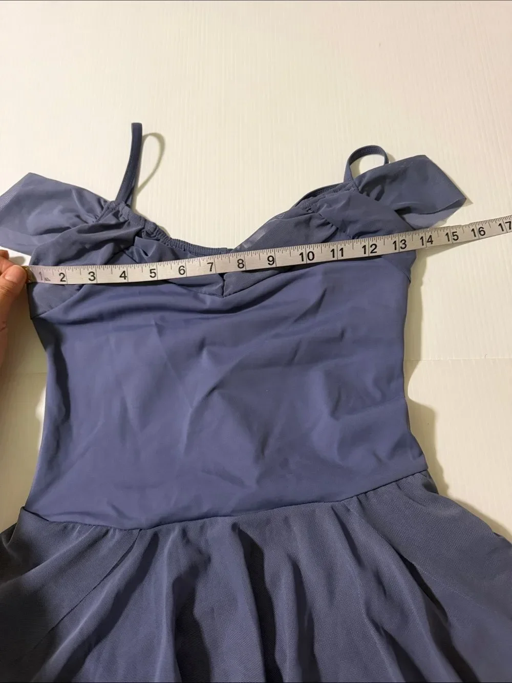WEISSMAN Balera Dance Costume blue Off The Shoulder Mesh Dress D10690 SA adult